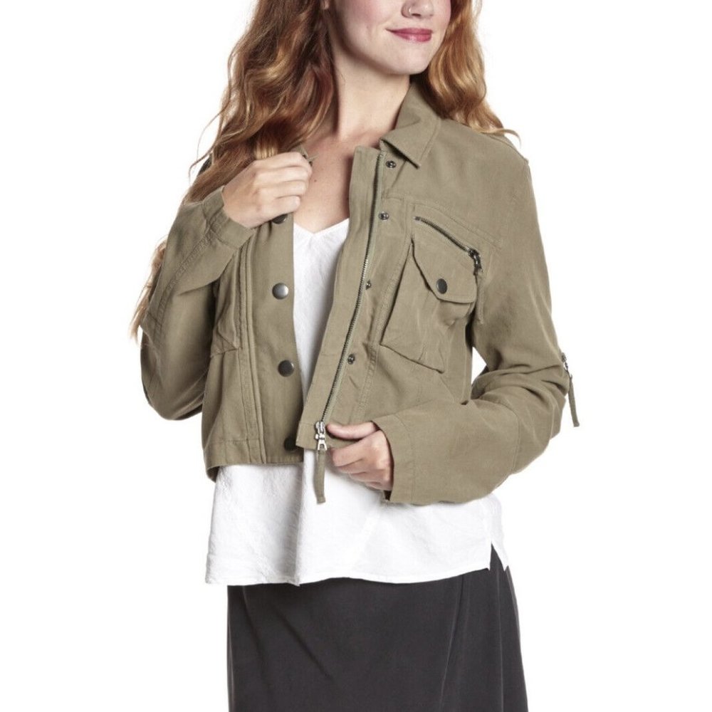 Go By GoSilk Womens Medium Fatigue Silk Blend Flight Zipper Jacket